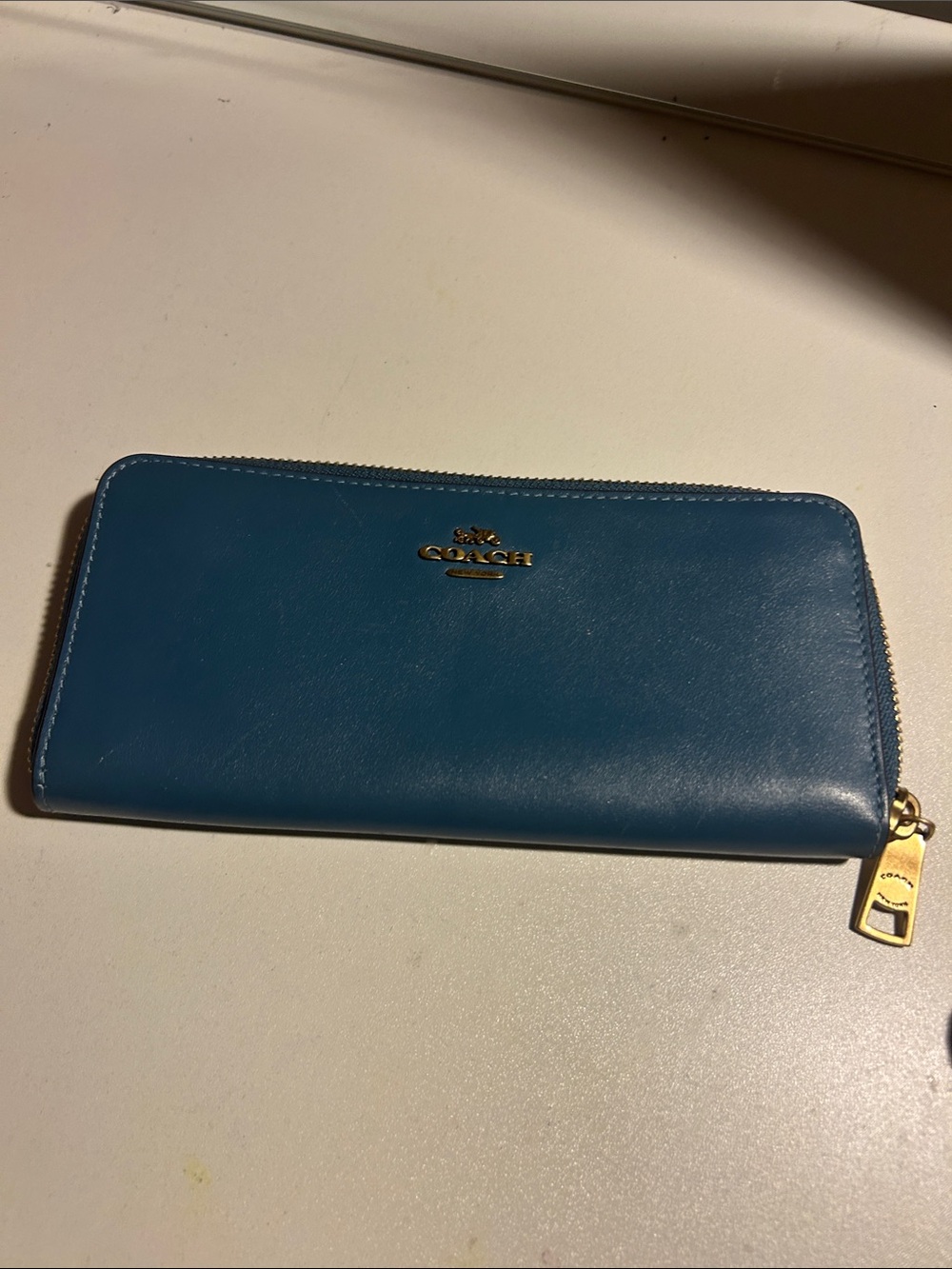 Coach Teal Zip Wallet with Gold Hardware